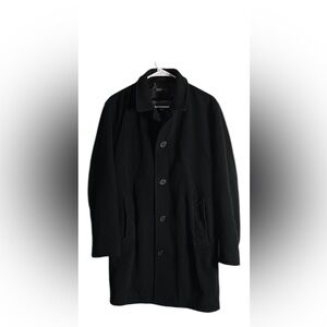 PERRY ELLIS PORTAFOLIO Cashmere Bland Black Trench Coat Classic Mid-Length